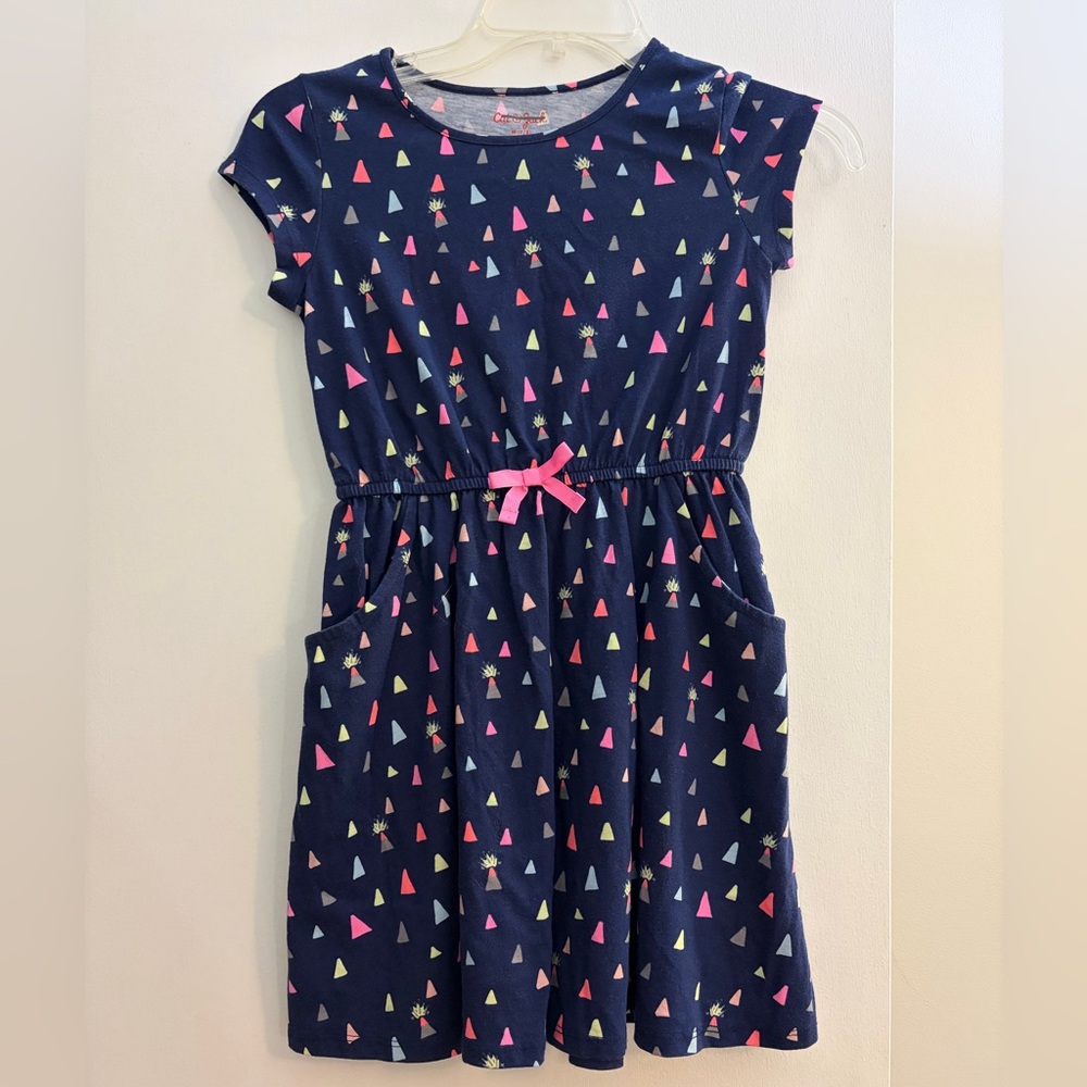 Cat & Jack Navy Dress with Pink Bow and Multicolor Triangle Accents